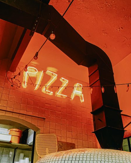 Pizza restaurant with glowing light