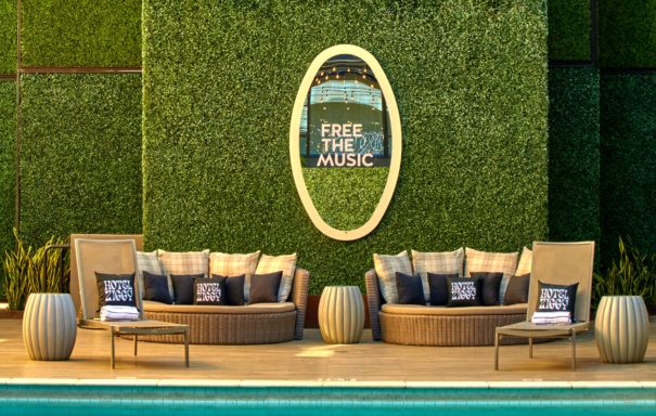 Picture of swimming pool with decorated surround area