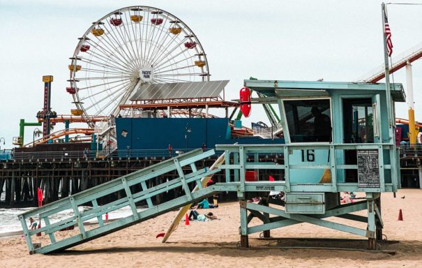 Santa monica beach with rides